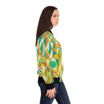 Geometric Retro Pattern Bomber Jacket