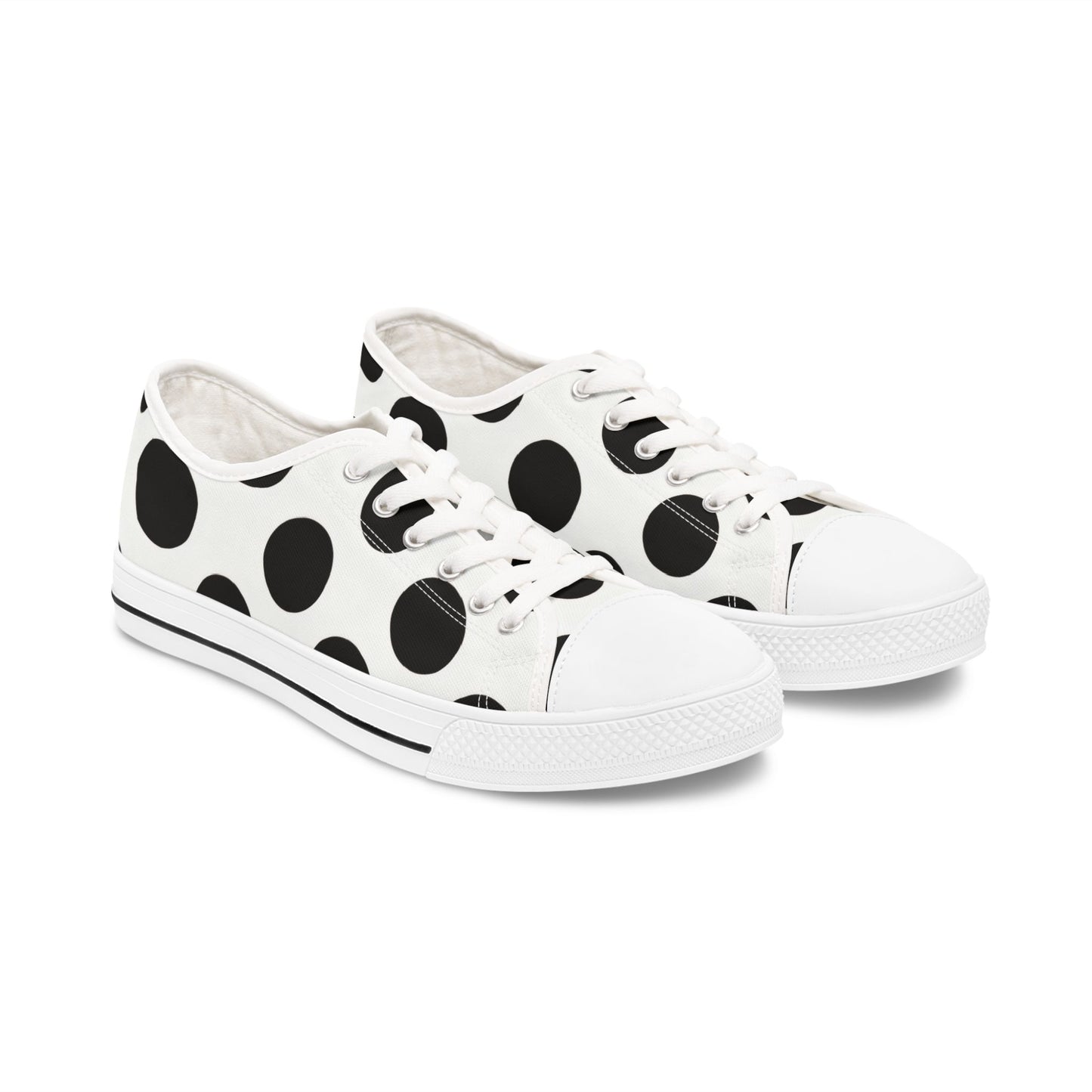 Polka Dot Low Top Sneakers — Women's Black & White Casual Canvas Shoes