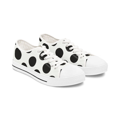 Polka Dot Low Top Sneakers — Women's Black & White Casual Canvas Shoes