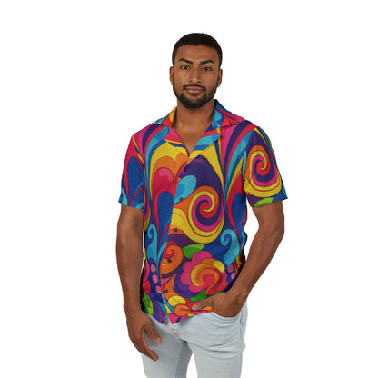 Psychedelic Retro Hawaiian Shirt — Colorful 70s Swirl AOP Camp Shirt