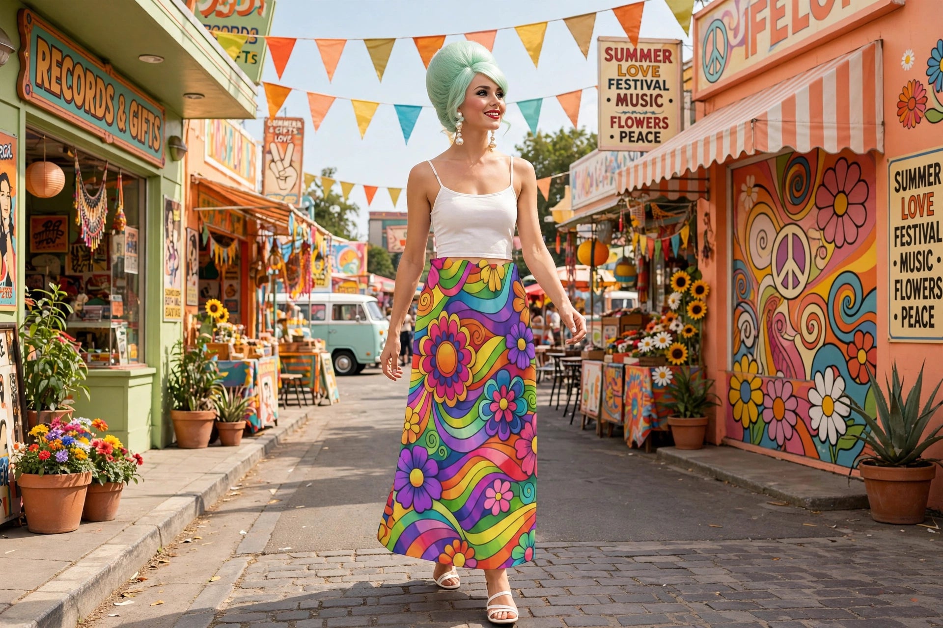 Psychedelic Bloom - 60s Rainbow Maxi Skirt