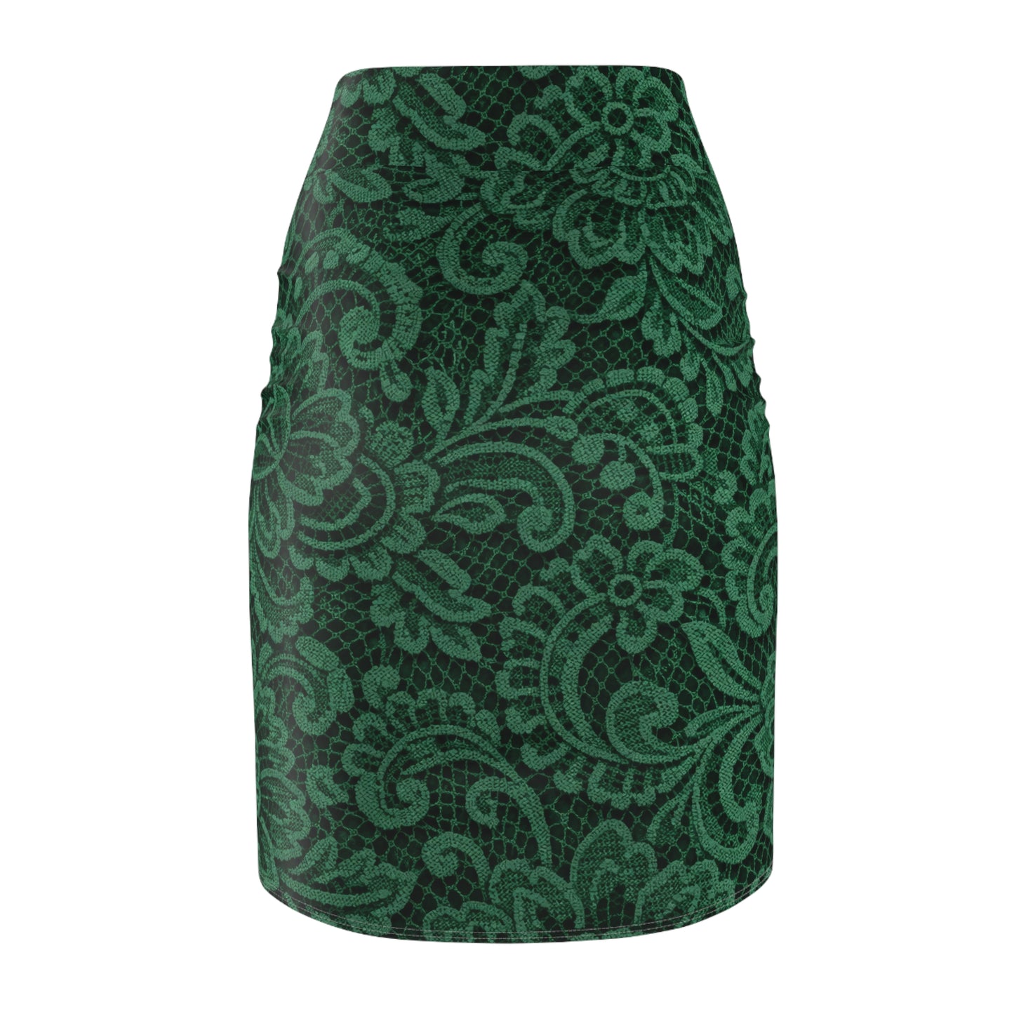 Emerald Lace Pencil Skirt — Elegant Floral Print AOP