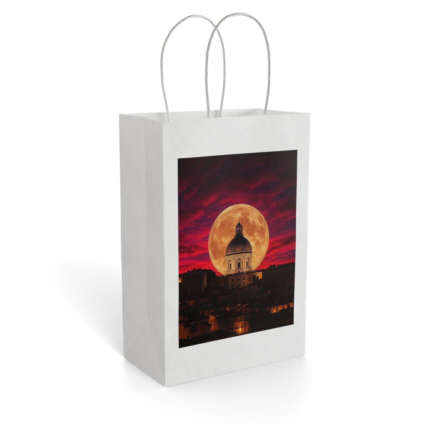 Moonlit Cityscape Gift Bag — Full Moon at Sunset Paper Gift Bag