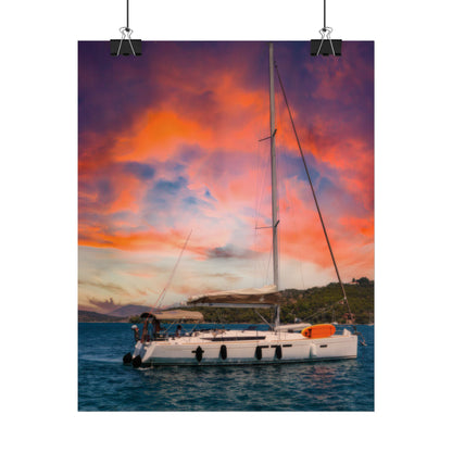 Sailboat Sunset Rolled Poster | Nautical Wall Art, Marina Sunset Print