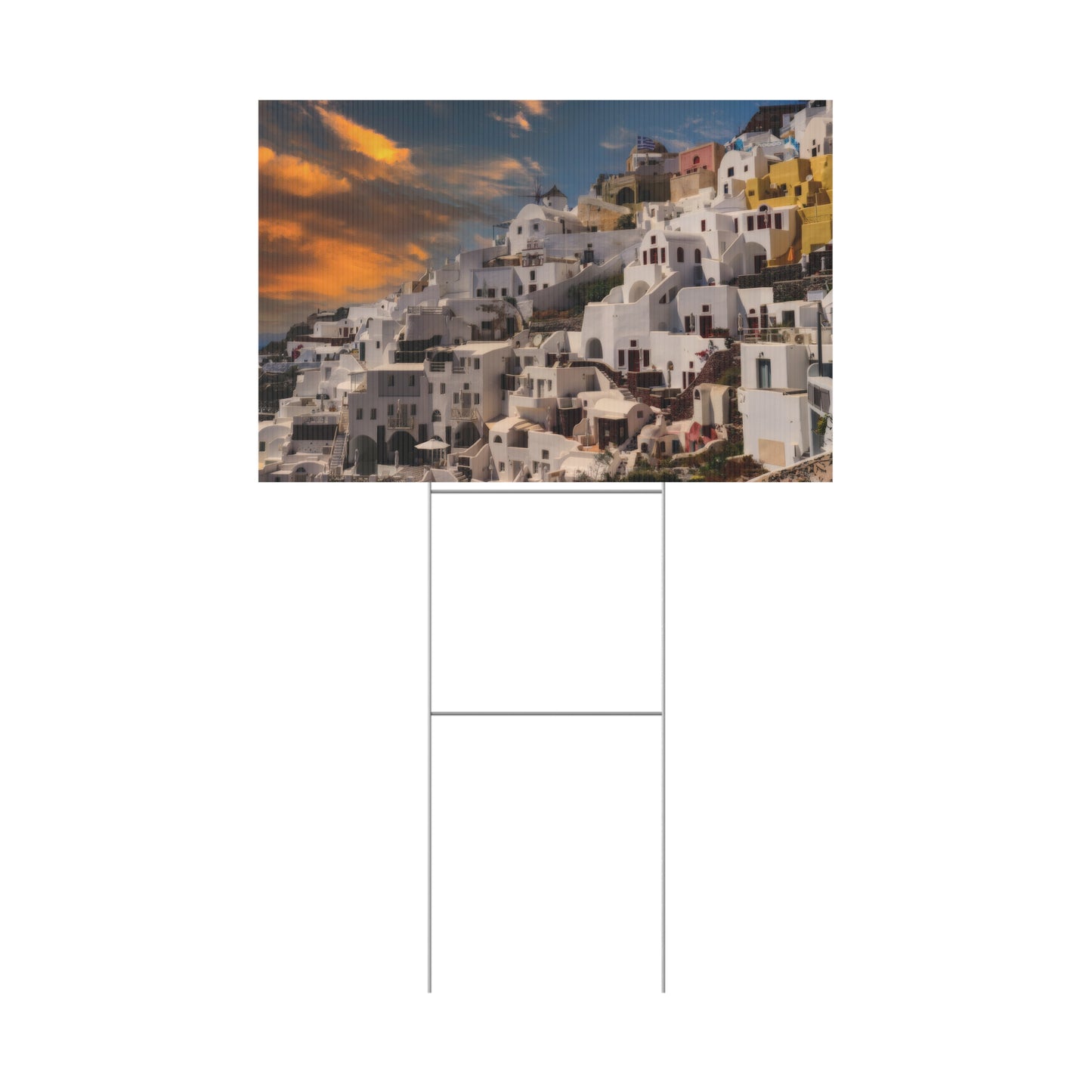 Santorini Sunset Yard Sign, Oia Greece Garden Decor, Mediterranean Outdoor Welcome Sign,