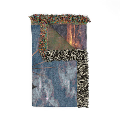 Oia Santorini Windmill Woven Blanket — Coastal Nightscape Cotton Throw