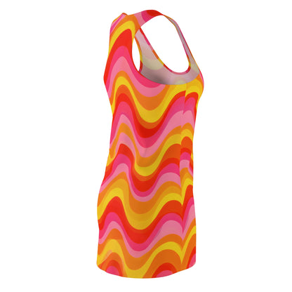 Retro Wave Racerback Dress — 70s Psychedelic Swirl AOP