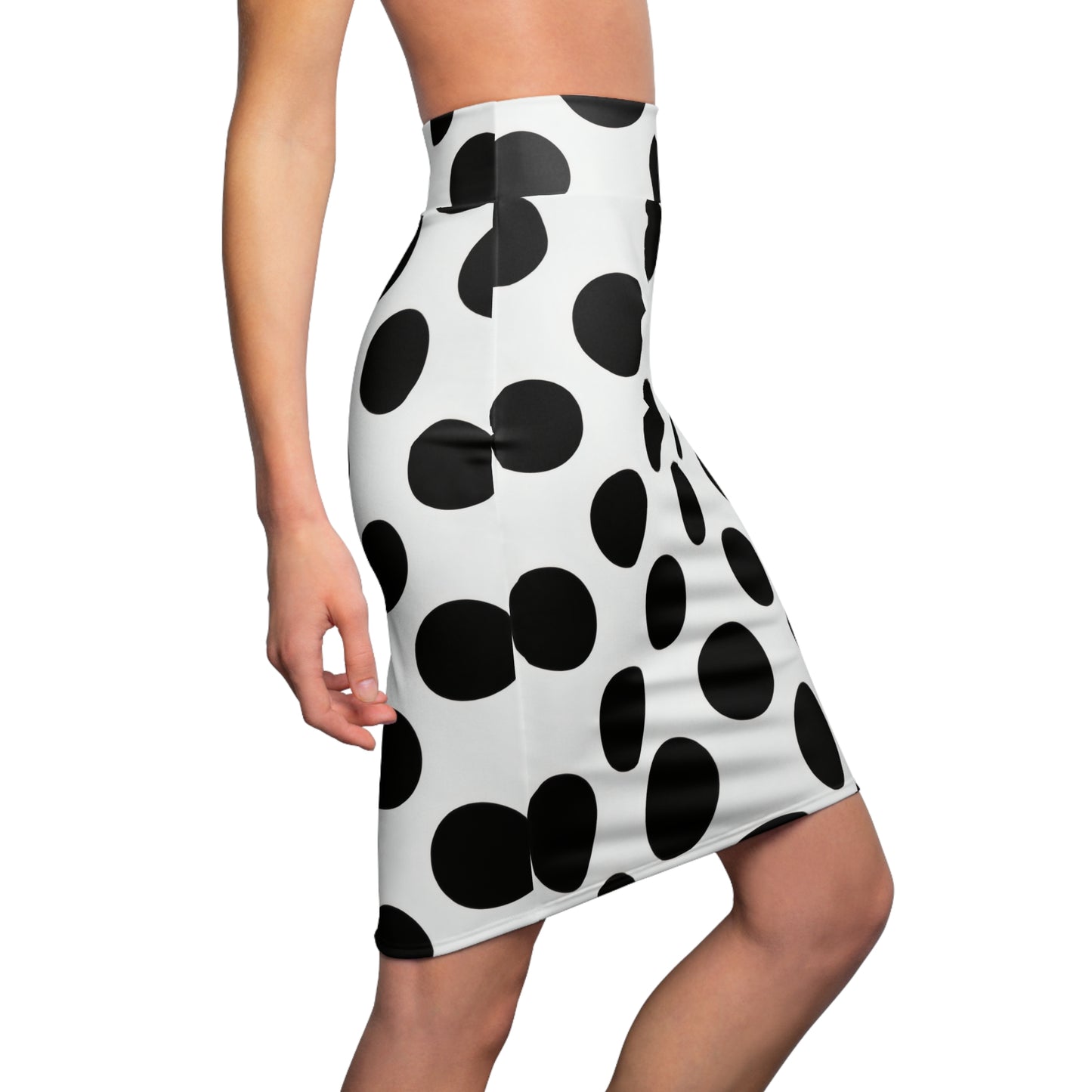 Black & White Polka Dot Pencil Skirt — Retro High-Waist AOP