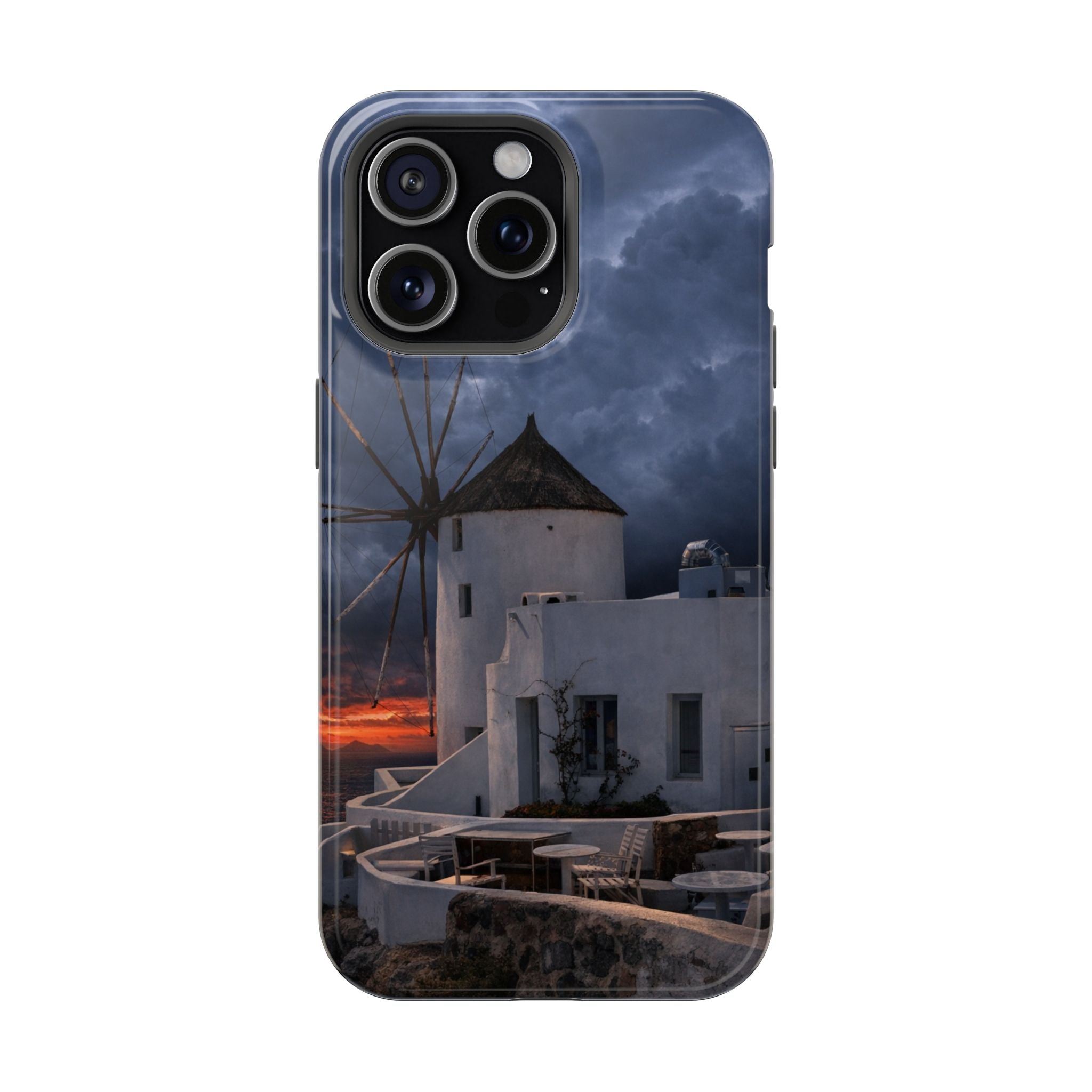 Santorini Windmill Sunset phone case | Magnetic impact-resistant case Greek Island Travel Gift
