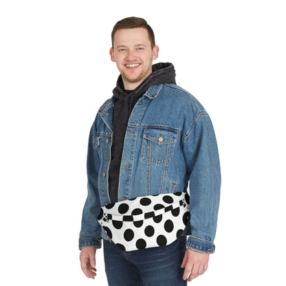 Polka Dot Large Fanny Pack — Retro Black & White Waist Bag