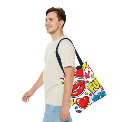Pop Art Kiss & Cherries Tote Bag — Fun Retro Pattern All-Over Print