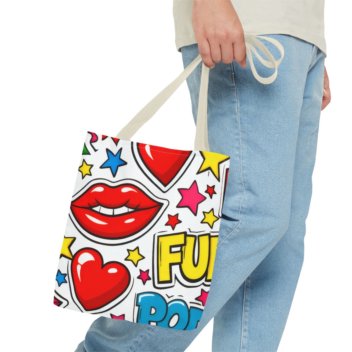 Pop Art Kiss & Cherries Tote Bag — Fun Retro Pattern All-Over Print