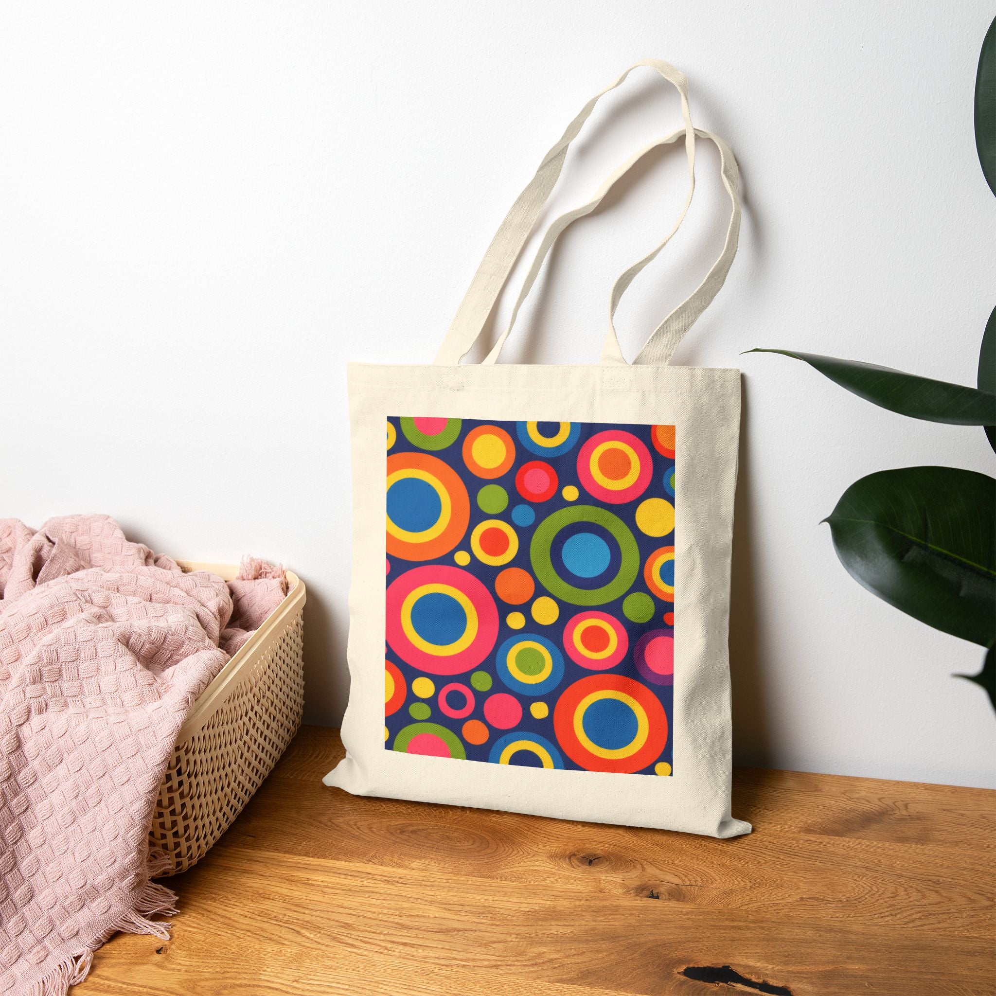 Retro Colorful Circles Canvas Tote Bag