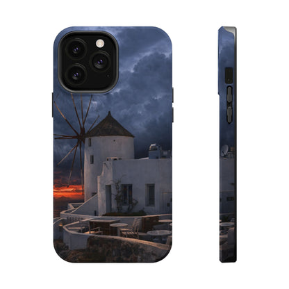 Santorini Windmill Sunset phone case | Magnetic impact-resistant case Greek Island Travel Gift