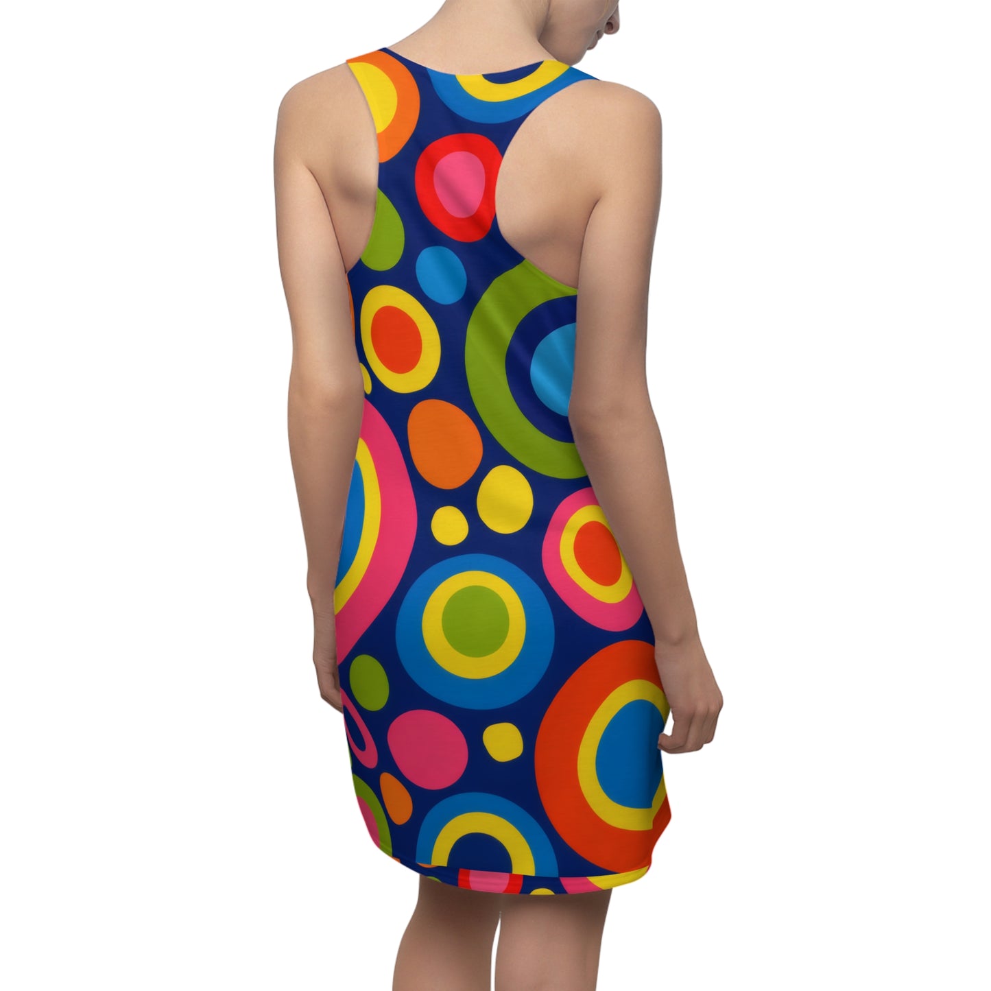 Racerback Dress — Colorful Retro Circle Print AOP