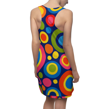 Racerback Dress — Colorful Retro Circle Print AOP