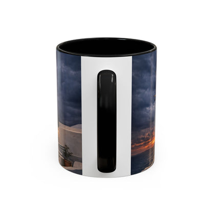 Santorini Windmill Storm Coffee Mug | Dramatic Sky Greek Travel Gift