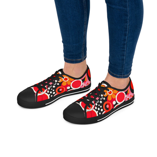 Retro Pop Circles Low Top Sneakers — Women's Colorful Floral Dot Print
