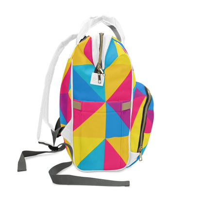 Geometric Colorblock Diaper Backpack – Multifunctional Baby Bag with Bright Tri-Block Pattern