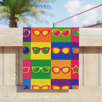 Colorful Sunglasses Grid Beach Towel – Retro Pop Art Summer Vibe
