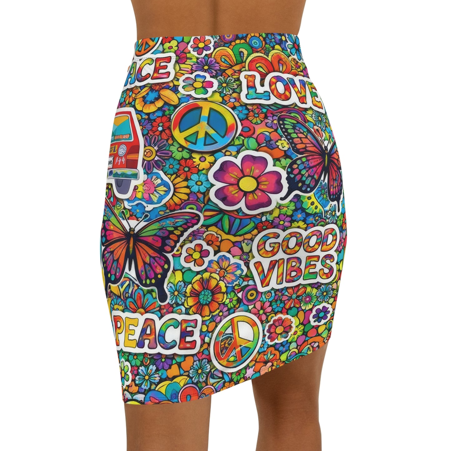 Good Vibes Hippie Pencil Skirt — Peace, Love & Butterfly Floral Print