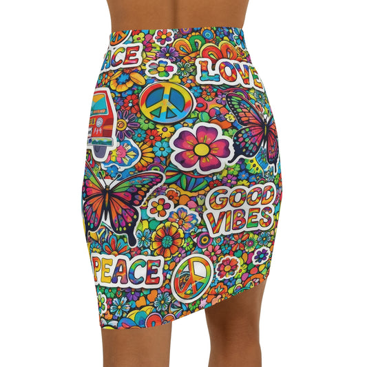 Good Vibes Hippie Pencil Skirt — Peace, Love & Butterfly Floral Print