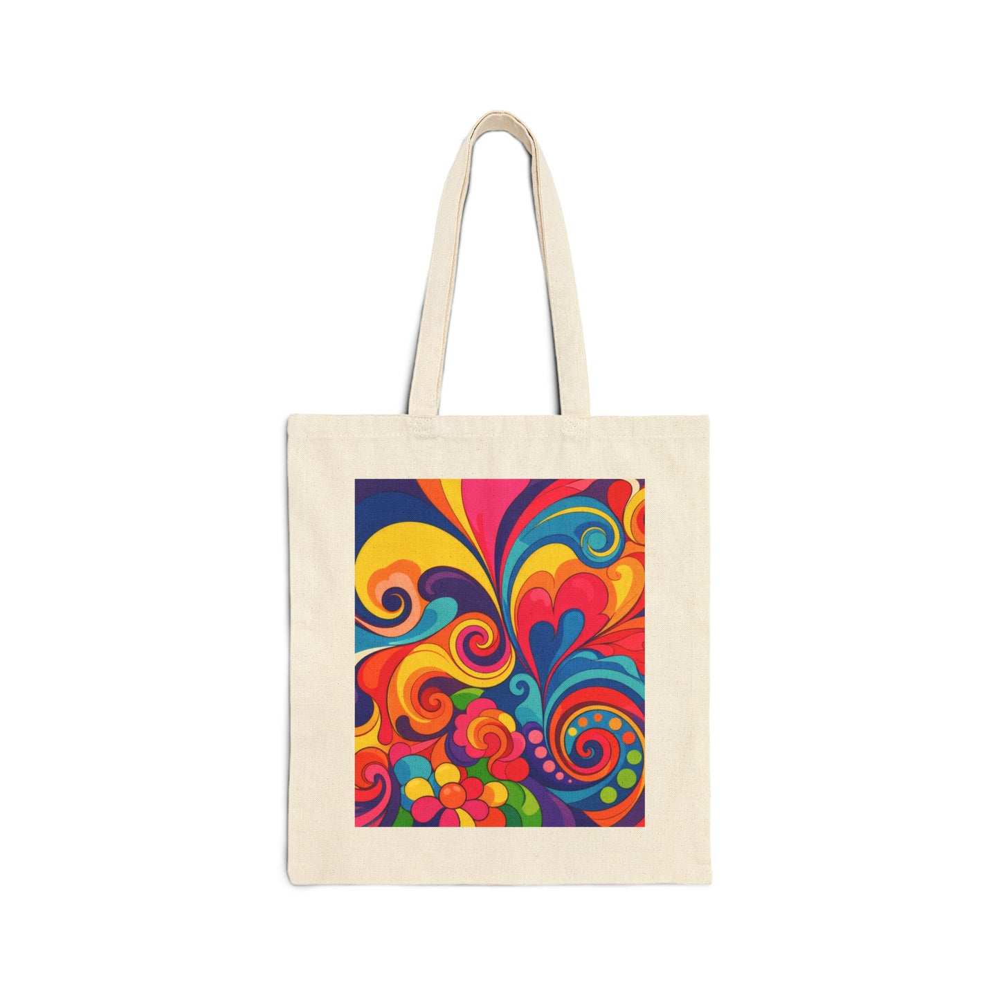 Psychedelic Swirl Canvas Tote — Colorful Retro Floral Boho Bag