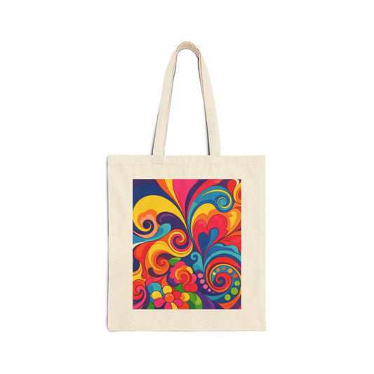 Psychedelic Swirl Canvas Tote — Colorful Retro Floral Boho Bag