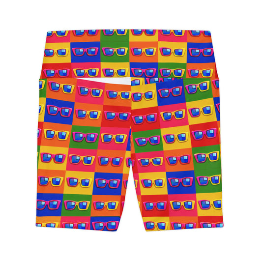 Colorful Sunglasses Pattern Women's Workout Shorts — Bright Pop Art Bike Shorts