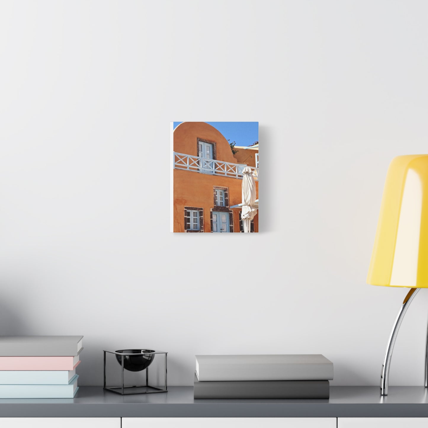 Oia Santorini Orange Facade Canvas — Mediterranean Terracotta Matte Wall Art