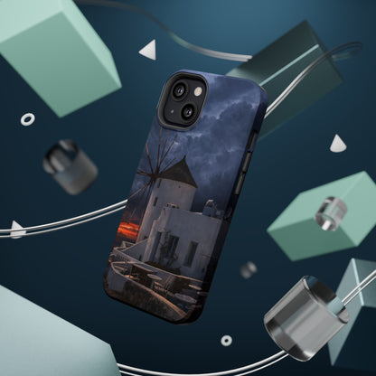 Santorini Windmill Sunset phone case | Magnetic impact-resistant case Greek Island Travel Gift