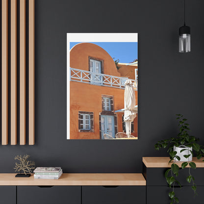 Oia Santorini Orange Facade Canvas — Mediterranean Terracotta Matte Wall Art