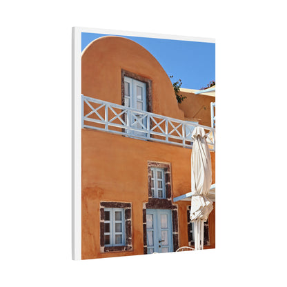 Oia Santorini Orange Facade Canvas — Mediterranean Terracotta Matte Wall Art
