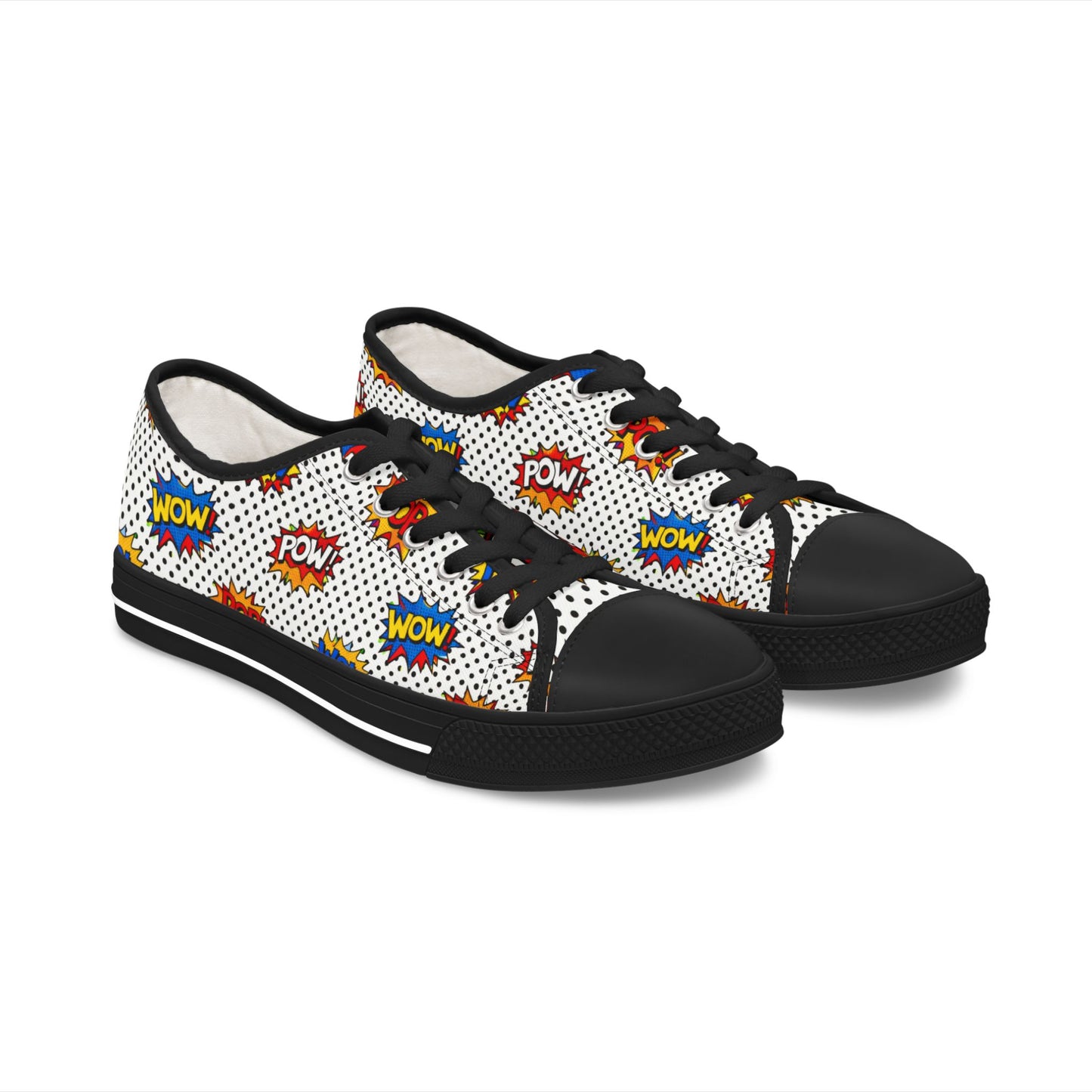 Comic Pop Art Women's Low Top Sneakers — "WOW" & "POW" Print