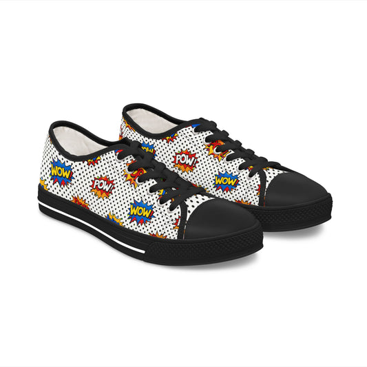Comic Pop Art Women's Low Top Sneakers — "WOW" & "POW" Print