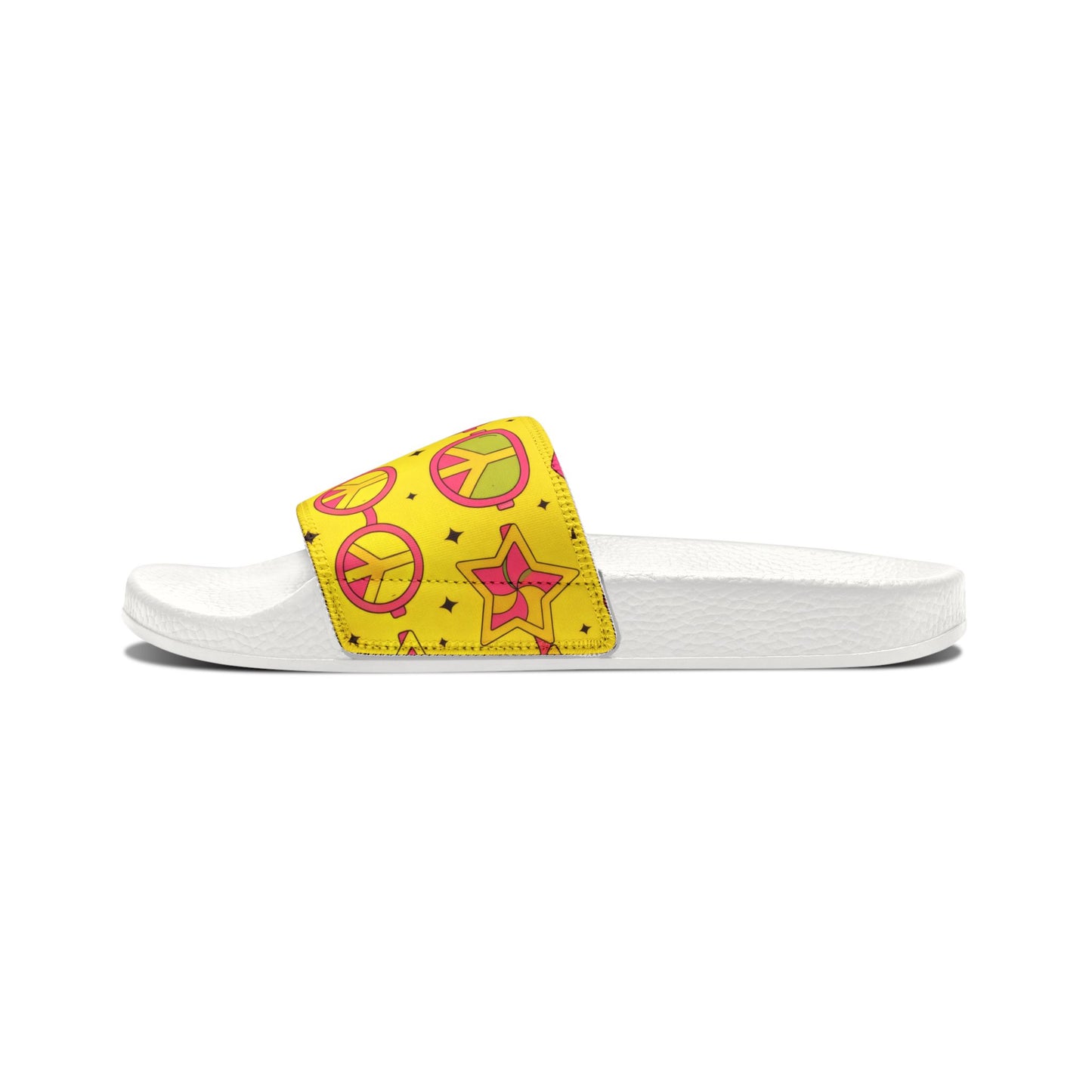 Women's Yellow Floral Removable-Strip Slide Sandals — Adjustable Strap Summer Sliders