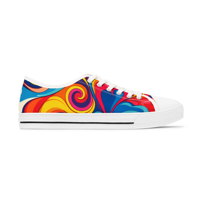 Colorful Swirl Low Top Sneakers — Women's Retro Psychedelic Canvas Shoes