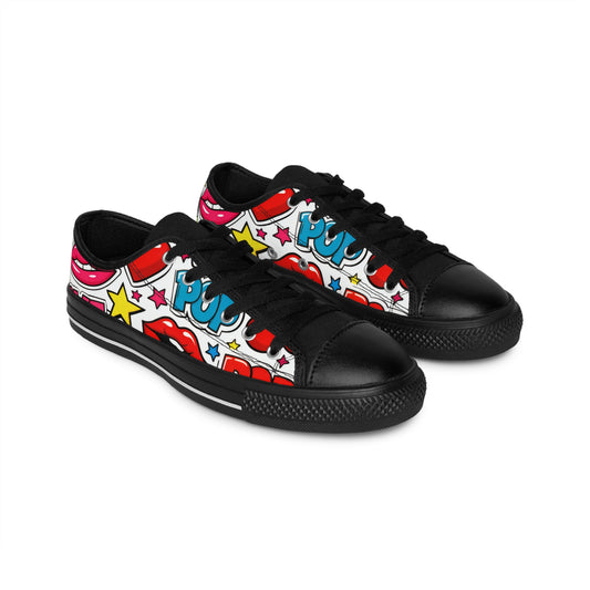 Pop Love Women's Sneakers — Colorful Retro Lip & Hearts Graphic Shoes