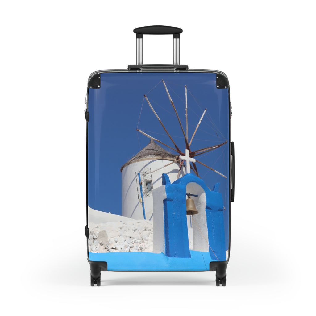 Ghost Oia Windmill & Blue Bell Suitcase - Santorini White Windmill Original Photo Luggage - Hard Shell Spinner