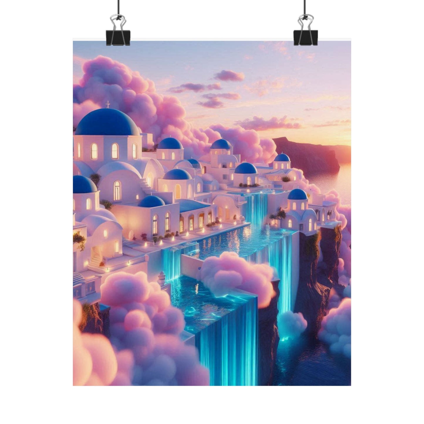 Dreamy Sunset Cloud City Matte Poster — Vertical Wall Art