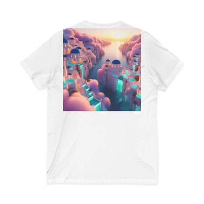 Dreamscape Sunset V-Neck Tee — Floating City Cloudscape Graphic Tee