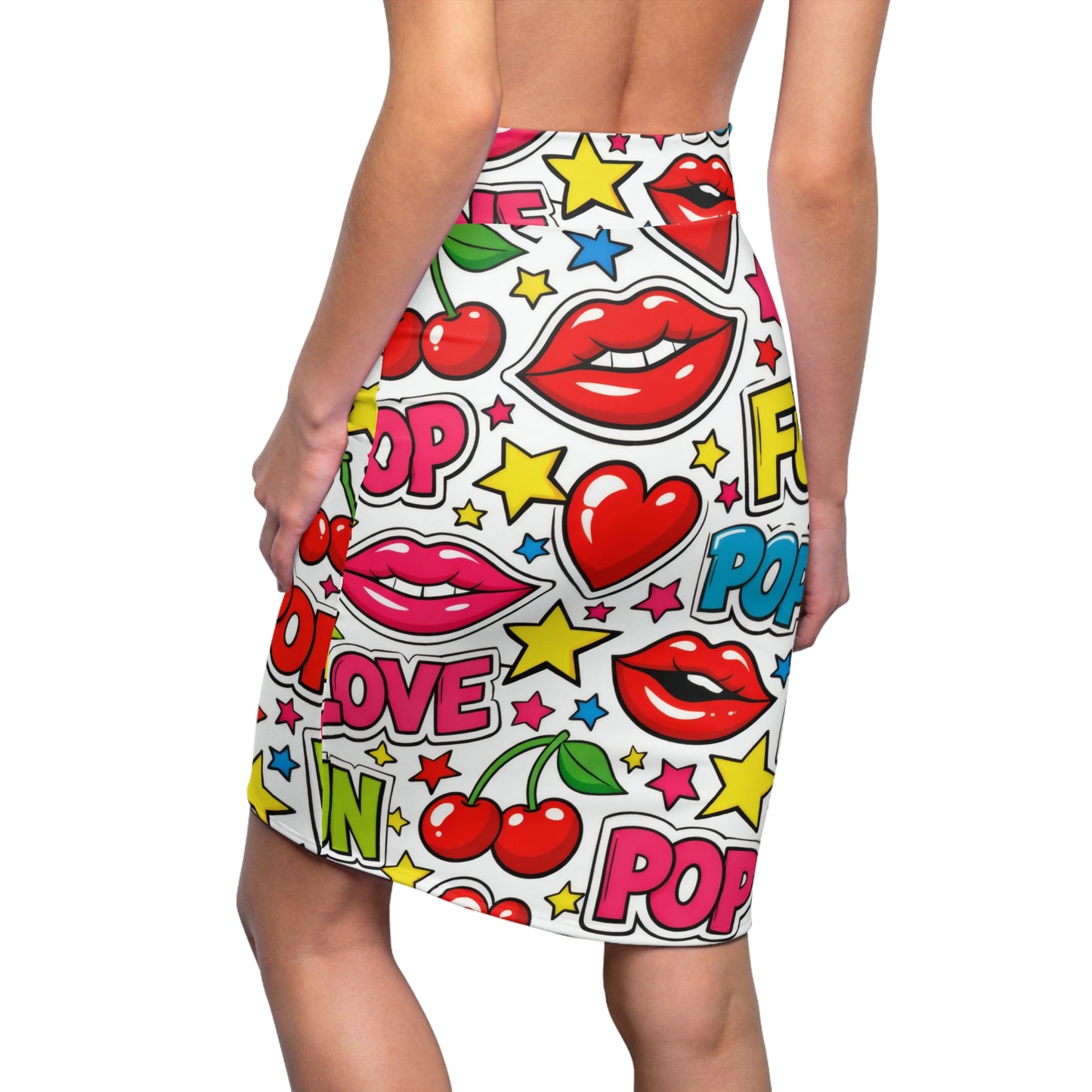 Pop Art Lip & Cherry Pencil Skirt — Fun 'POP' Graphic Print