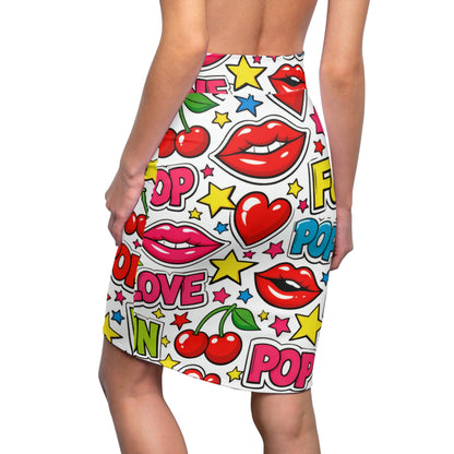 Pop Art Lip & Cherry Pencil Skirt — Fun 'POP' Graphic Print
