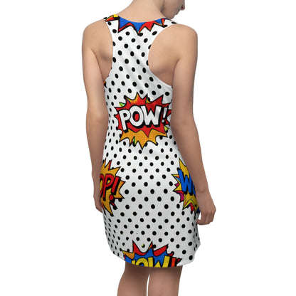 Comic Pop Art Racerback Dress – "WOW!" & "POW!" Polka Dot Print