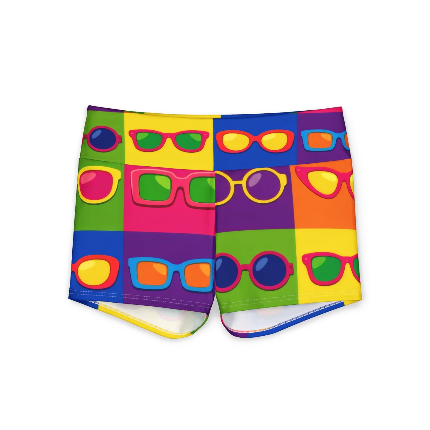 Women's Colorful Sunglasses Pattern Yoga Shorts — Bright Festival Activewear