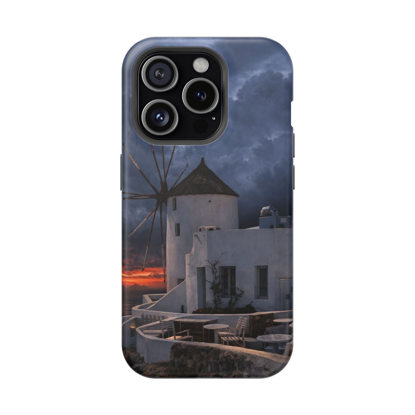 Santorini Windmill Sunset phone case | Magnetic impact-resistant case Greek Island Travel Gift