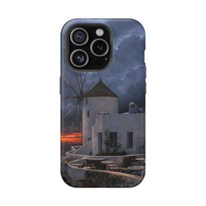 Santorini Windmill Sunset phone case | Magnetic impact-resistant case Greek Island Travel Gift