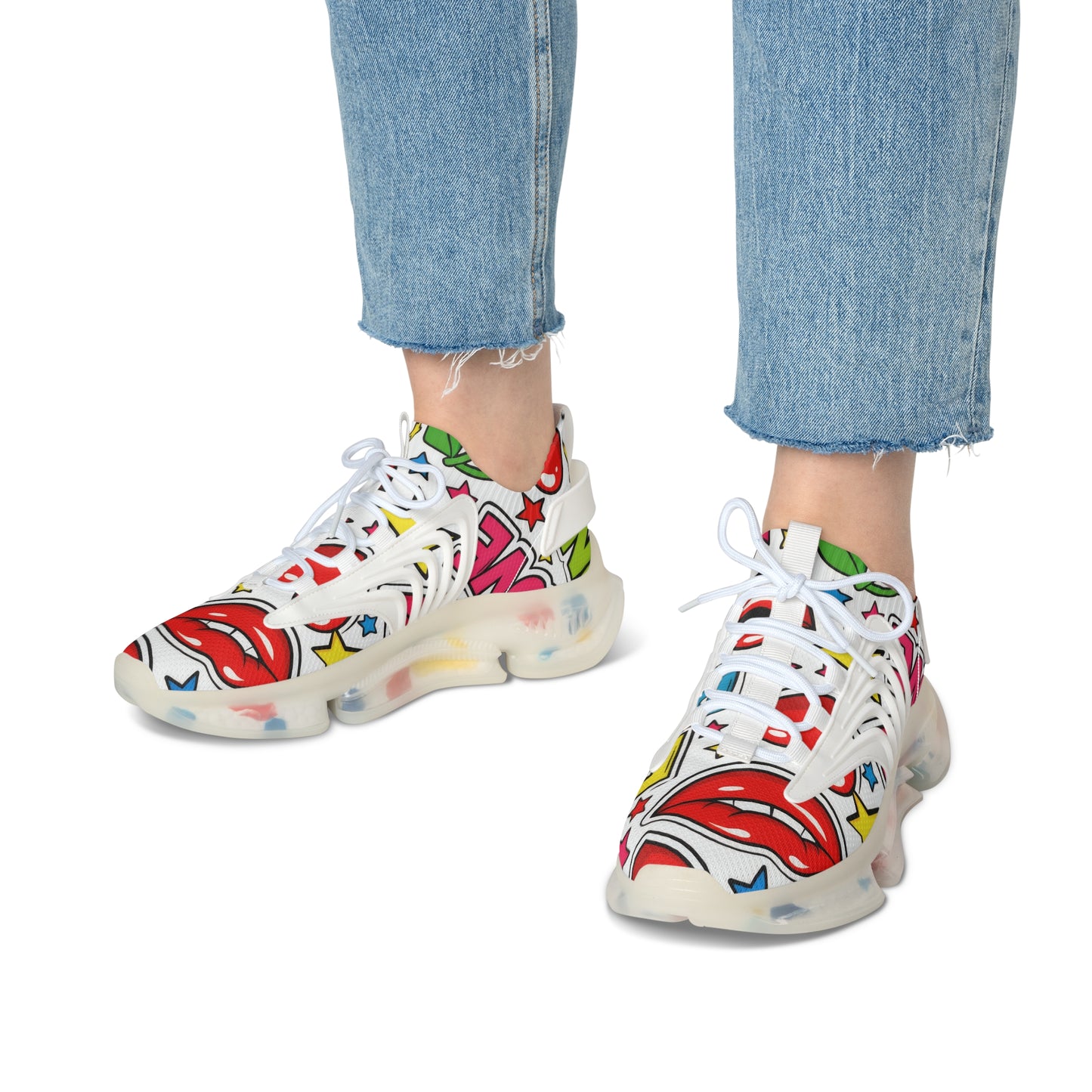 Women's Mesh Sneakers — Pop Art Lip & Stars Graphic Athletic Shoes