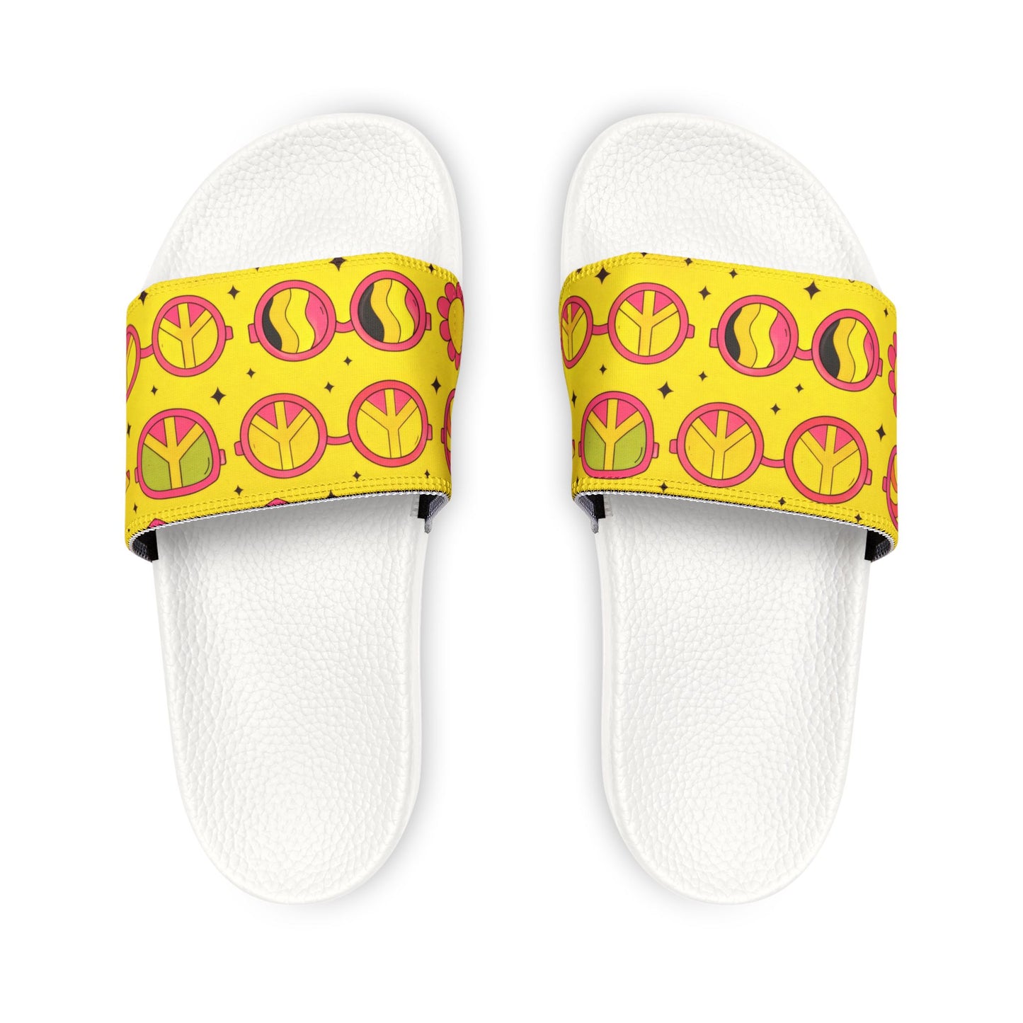 Women's Yellow Floral Removable-Strip Slide Sandals — Adjustable Strap Summer Sliders