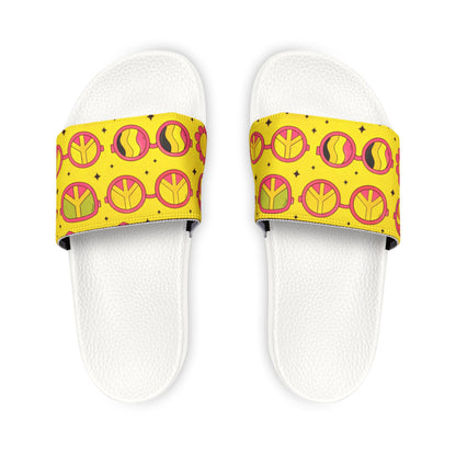 Women's Yellow Floral Removable-Strip Slide Sandals — Adjustable Strap Summer Sliders